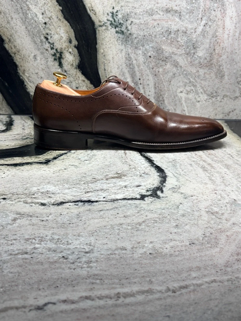 Santoni Men’s 10.5 Brown Leather Brogue Oxford Dress Shoes Italy UK 9.5